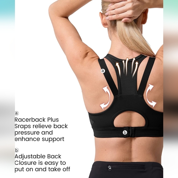 Black High Impact Women Sports Bra Front Closure Double Mesh Running Bra X-LARGE - Picture 2 of 10